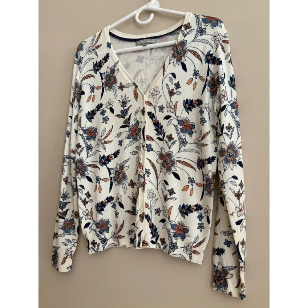 Daniel Rainn Ivory Fall Floral Print Button Front Cardigan Sweater Size Small - Picture 4 of 12